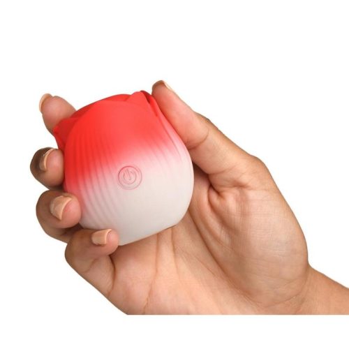 Bloomgasm Pulsing Petals Throbbing Silicone Rechargeable Rose Stimulator - Red/White